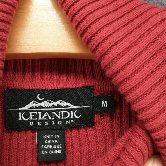 Icelandic Design Women's Sweater Red Medium Cotton Knit Turtleneck Pullover - Picture 9 of 12